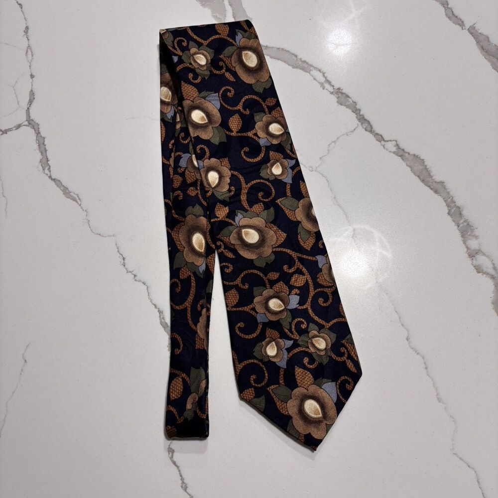Vintage Woodward Men’s Navy Blue Floral Print Classic Tie 100% Silk Designer
